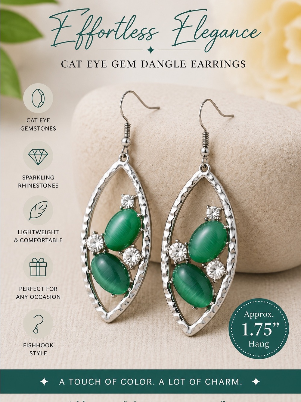 paparazzi Green Cat Eye Gem Dangle Earrings